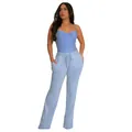 Trendy tweedelige dameskleding set met sexy blauwe camisole en gewassen katoenen broek - Lichtblauw
