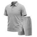 Detail view showing the heavy jacquard diamond texture of the grey Polo shorts set - Light Gray