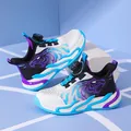 Dynamic boys sports sneakers with convenient rotary buckle and purple tiger design - 29 / White Purple