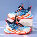 Boys' lightweight mesh basketball shoes with rotating button in blue and orange colors - 29 / Deep Blue & Orange