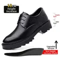 Men's black perforated 10cm height increasing leather elevator dress shoes with insole - 37 / Hollow Style (7108-1) / 10cm Height Increase / Black