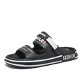 Professional men's outdoor black and white sports slides with adjustable heel straps - Black