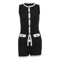 Elegantes Damen-Zweiteiler-Set mit ärmellosem Oberteil und Shorts in Kontrastfarben - Schwarz