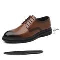 Klassische braune Herrenschuhe aus Leder mit 3 cm Sohle und flachen Einlegesohlen - 37 / Ganzjahresstil (Flacher Absatz) / Braun