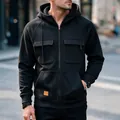 Sudadera con capucha y cremallera para hombre negra con multibolsillos - S / Tops / Negro