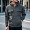 Premium dunkelgrauer Kapuzenpullover für Herren mit Reißverschluss und mehreren Taschen - Dunkelgrau