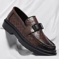 Premium brown men's perforated leather loafers with breathable slip-on casual design - 38 / Brown Hollow-out