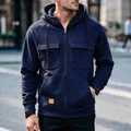 Marineblauer Herren Kapuzenpullover mit Reißverschluss und mehreren Taschen im US-Stil - Marineblau