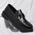 Premium black men's breathable hollow leather loafers with metal buckle strap detail - 38 / Black Hollow-out