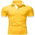 Classic yellow short-sleeved polo shirt with white contrast collar for men - Yellow