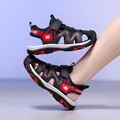 Durable boys' closed-toe outdoor sports sandals in black and red with non-slip soft soles - 28 / Black