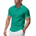 Detailed view of teal quick-dry polo shirt with white trim on collar and sleeves - Emerald