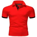 Detailed view of vibrant red men's short-sleeved polo shirt with black collar trim - XXS / Top (PO-2025) / Red
