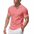 Classic coral pink short-sleeve Polo shirt for men featuring white tipping on the collar - Pink