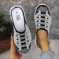 Breathable black and white flyknit mules for women with casual slip-on design - 36 / Black