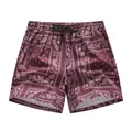 Pantaloncini da mare bordeaux da uomo con stampa paisley e coulisse regolabile in vita - Rosso scuro