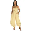 Elegant strapless solid color wide-leg jumpsuit featuring a stylish tie-front detail design - S / Set / Light Yellow