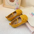 Mustard yellow girl's Mary Jane princess shoes with elegant bow detail and soft sole - Size 21 Inner Length 13.5CM / Yellow