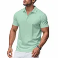Men's summer breathable short sleeve polo shirt in mint green for golf and casual wear - Light Green