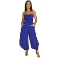 Mono palabra de honor azul real sexy con nudo delantero y diseño de pierna ancha - S / Azul