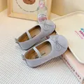 Elegant light blue children's Mary Jane shoes with delicate bow tie and comfortable soft sole - Size 21 Inner Length 13.5CM / Blue
