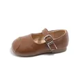 Classic brown Mary Jane leather shoes for girls featuring soft soles and adjustable buckle strap - Size 21 Inner Length 13.5CM / Brown