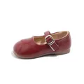 Toddler girls red Mary Jane leather shoes with soft soles and adjustable strap - Size 21 Inner Length 13.5CM / Burgundy