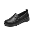Classic black leather loafers for women with comfortable soft sole and round toe - 36 / Black