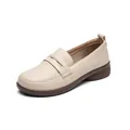Comfortable beige women's soft leather flats with non-slip durable sole for daily wear - 36 / Beige
