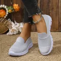 Detail showing the breathable light gray mesh fabric texture of women's casual loafers - 36 / Light Gray