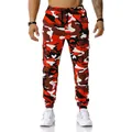 Professional men's red and white camouflage cargo joggers with drawstring waist and pockets - M / Bottoms / Red Camouflage