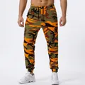 Men's outdoor cargo jogger pants featuring a vibrant orange and green camo pattern - M / Bottoms / Orange Camouflage