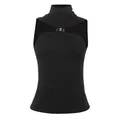 Top smanicato nero elegante con scollo all'americana, anello in metallo e slim. - Taglia S / Top / Nero