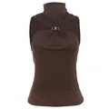 Elegante top dolcevita marrone senza maniche con fibbia in metallo dorato e vestibilità - Taglia S / Top / Caffè