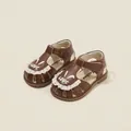 Premium brown leather-style baby girl walking sandals with cute bunny ears and lace - Size 16 (13.0cm) / Rabbit Ear Lace Princess Style / Brown
