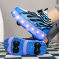 Blue and white LED light-up roller shoes for girls with four wheels and flame design - 29 / Blue