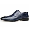 Klassische marineblaue Brogue-Lederschuhe für Herren, Spitze Form mit Schnürung - 38 / Brogue Geschnitzter Stil (2222) / Blau