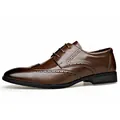 Klassische braune Leder-Brogue-Schuhe für Herren mit spitzer Zehenpartie und Schnürung - 38 / Brogue Geschnitzter Stil (2222) / Braun