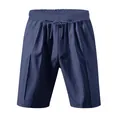 Pantalones cortos de lino transpirables azul marino para hombre con cordón - Azul Marino
