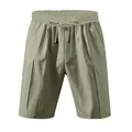Pantalones cortos de verano holgados de lino para hombre con cordón y cintura elástica, verde - Verde Militar