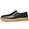 Mocasines de cuero negro para hombre con una suela de goma marrón duradera y elegante - 38 / Negro