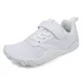 Breathable white children's barefoot shoes with wide toe box and velcro strap - 25 / White (1760)
