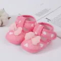 Detailed view of pink baby pre-walker shoes with heart patterns and mesh bow trim - Size 11 (Inner Length 10.5cm) / Pink Ball Knot