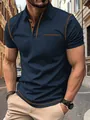 Polo slim fit blu navy da uomo con cuciture a contrasto arancioni e taschino frontale - Taglia S / Top / Blu navy