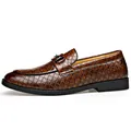 Mocasines de cuero trenzado marrón para hombre con detalle de hebilla metal - 38 / Mocasines Textura Tejida Bocado Metal / Marrón