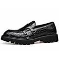 Mocasines de hombre negros con estampado de cocodrilo, hebilla doble y suela gruesa - 38 / Negro