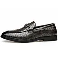 Mocasín elegante de hombre en cuero trenzado gris oscuro con bocado metálico chic - 38 / Mocasines Textura Tejida Bocado Metal / Gris
