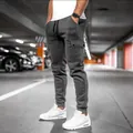 Men's stylish dark grey cargo sweatpants slim fit joggers for fitness and daily leisure - Dark Gray