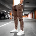 Men's brown cargo jogger pants in a slim-fit athletic style for fitness and casual wear - Coffee