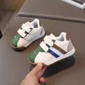 Toddler casual sneakers in white with green and blue PU leather patches and gum sole - Size 21 (Inner Length 13.5cm) / Green (582)